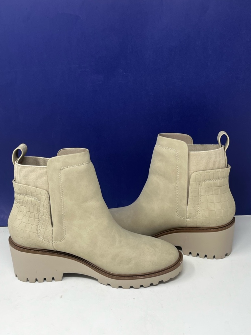 SODA Faux Snakeskin Leather Neutral Beige Wedge Chelsea Boot - Picture 6 of 9
